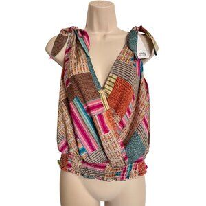 Rose + Olive Cropped Size Medium Tank V Neck Print NWT Elastic Wide Waist